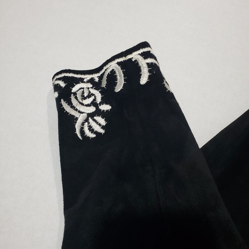 Vintage Suede Leather Black / White Floral Embroidered Zip Jacket , Size 12 - Picture 5 of 16